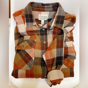 cabela's | plaid flannel shacket orange brown oversized cozy xl